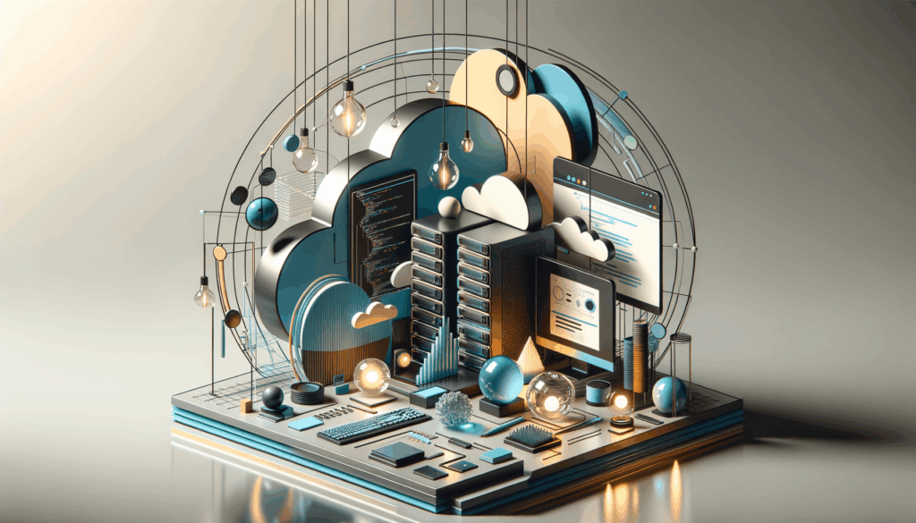 An abstract representation of a server and a website interface separated by a sleek