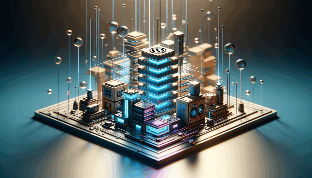 An abstract representation of a digital landscape featuring a decoupled wordpress architecture