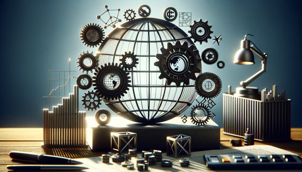 illustration of a globe with spinning wheels to demonstrate the world in dynamic revolution with AI and artificial intelligence