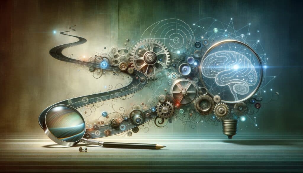 an illustration of a solar system of possibilities using AI