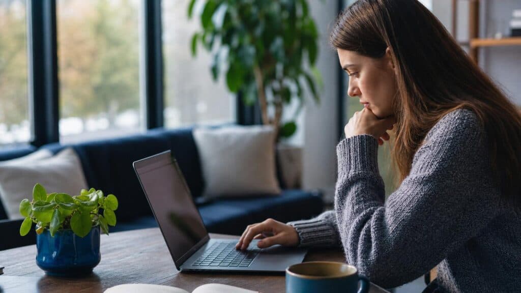 Person jobber med SEO-strategi på laptop hjemme for å øke organisk trafikk uten annonser gjennom innhold og analyse