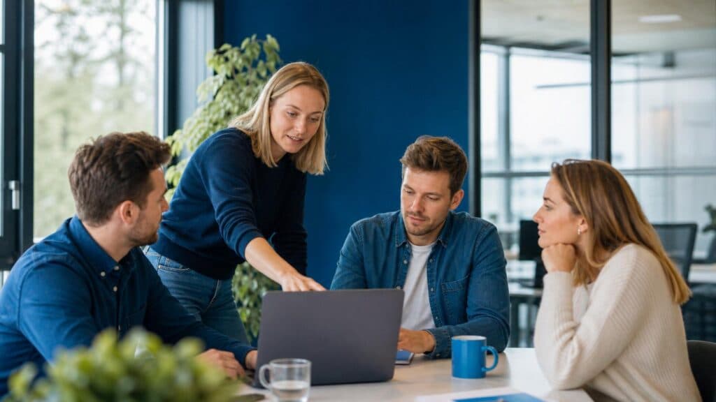 SEO-team analyserer data og strategi i møte for å øke synlighet, trafikk og konverteringer gjennom målrettet SEO-arbeid